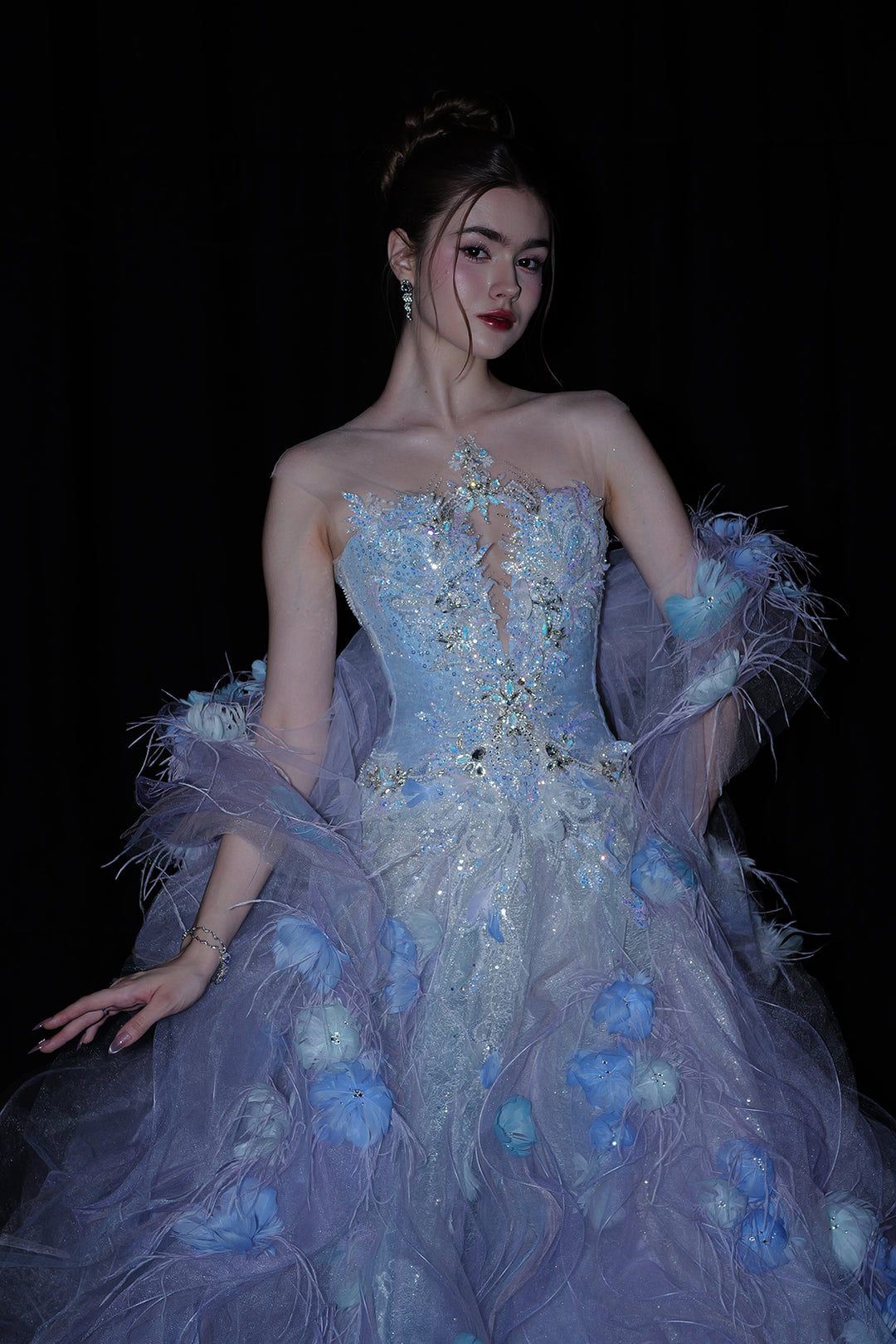 Cape Sleeves and Embellished Train Dress