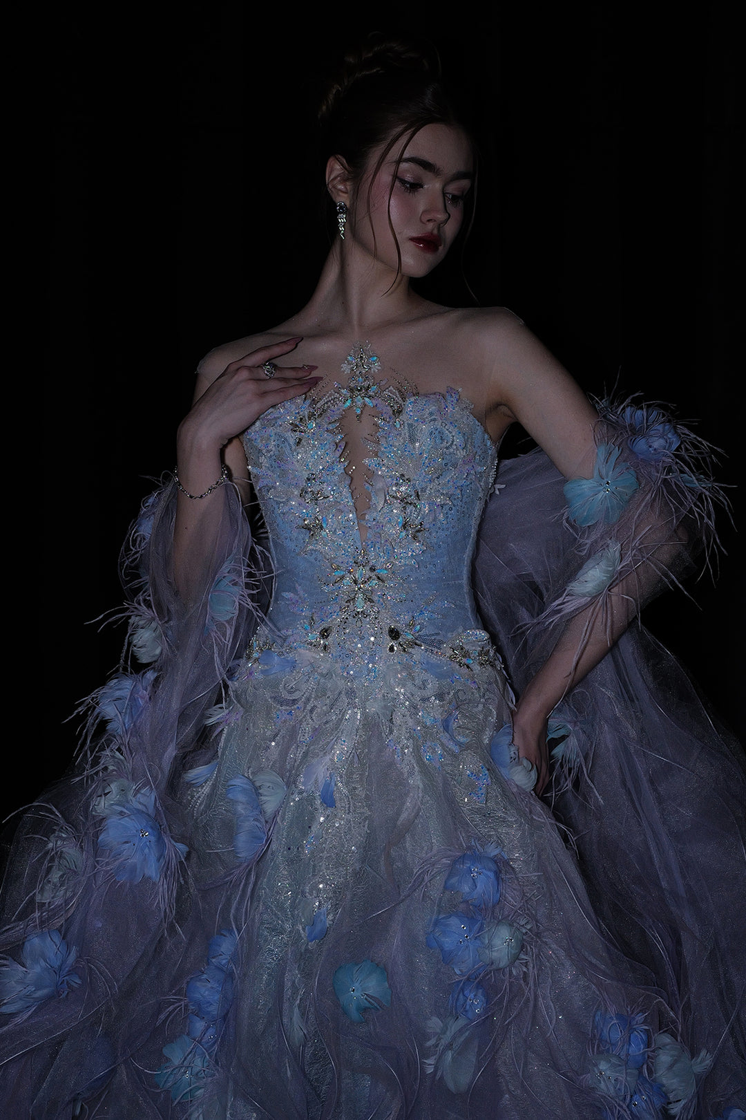 Cape Sleeves and Embellished Train Dress