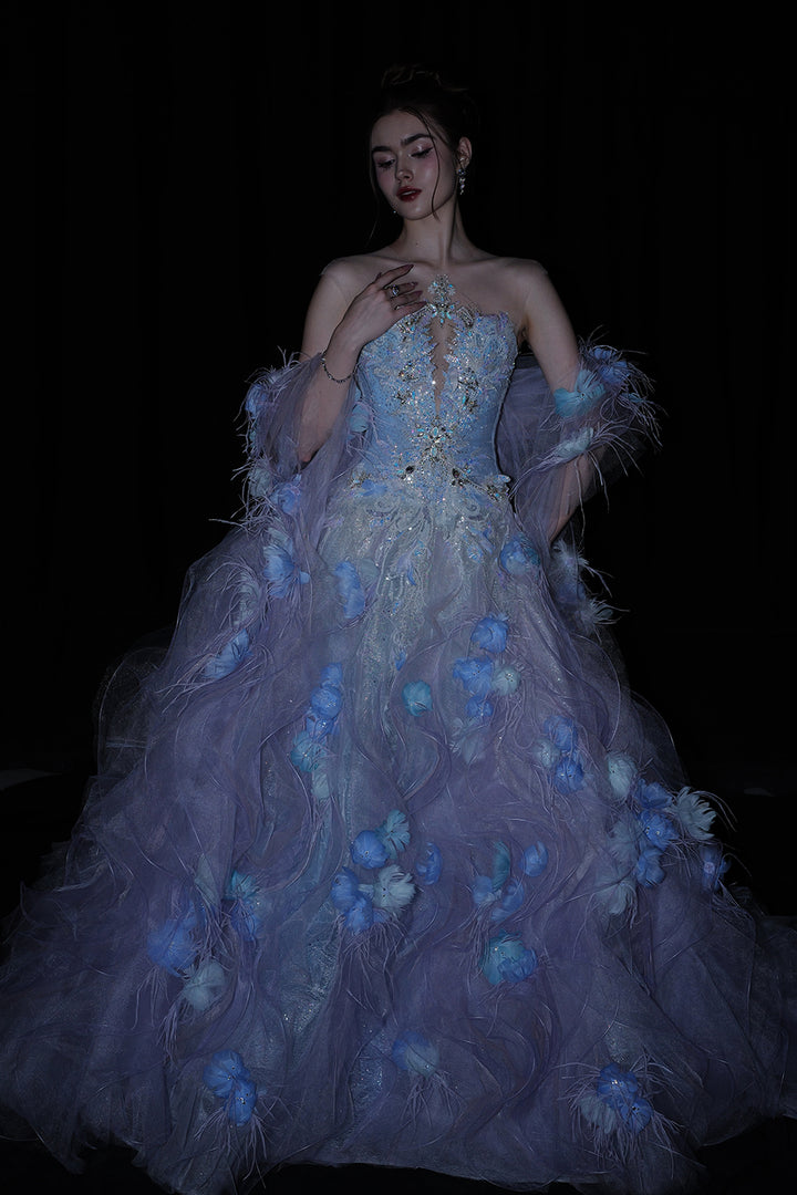 Cape Sleeves and Embellished Train Dress