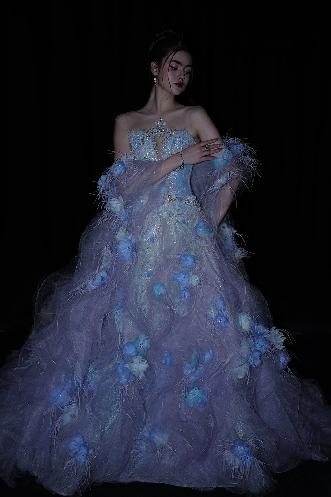 Cape Sleeves and Embellished Train Dress