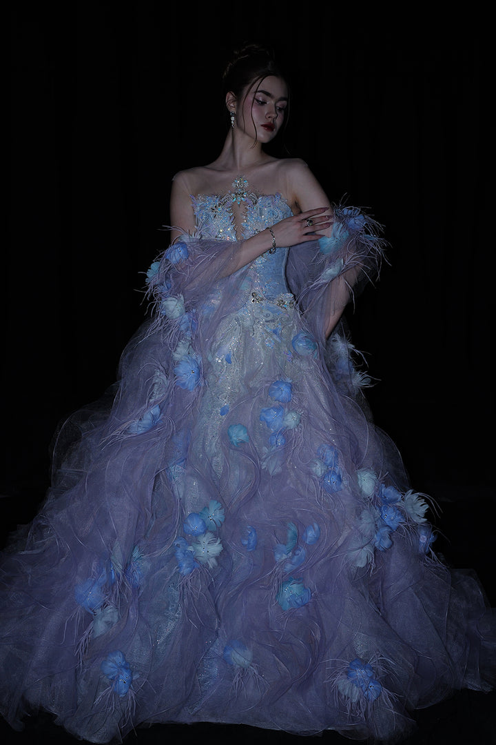 Cape Sleeves and Embellished Train Dress