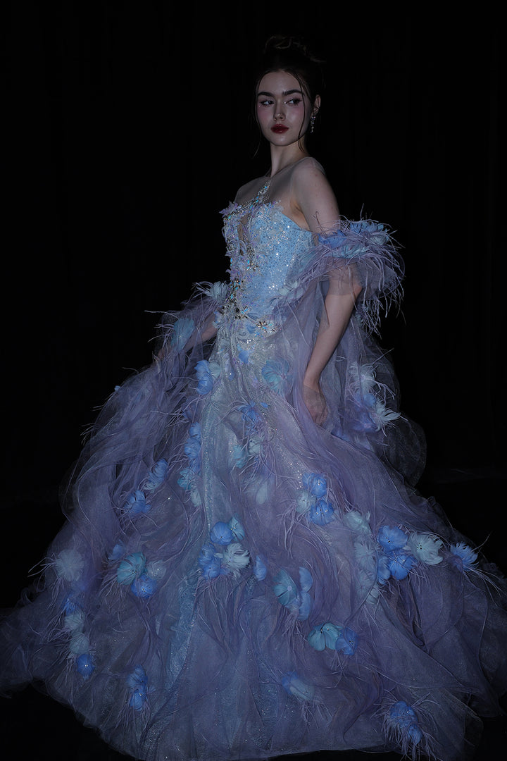 Cape Sleeves and Embellished Train Dress