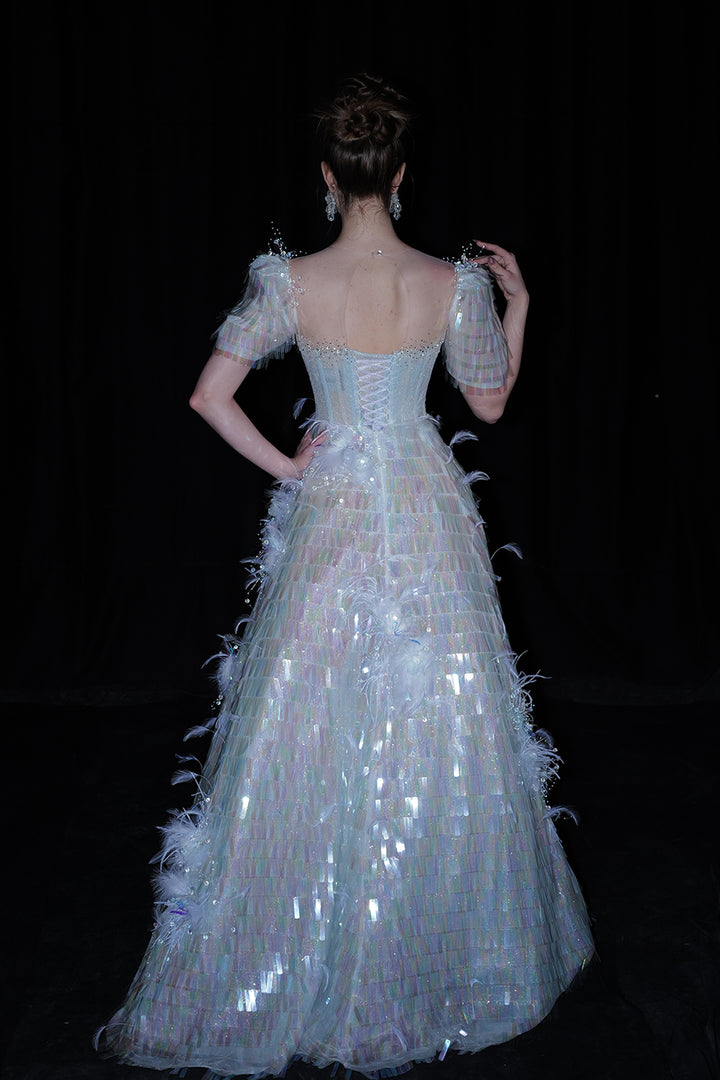 A-Line Corseted Bodice with Irregular Sequins Dress