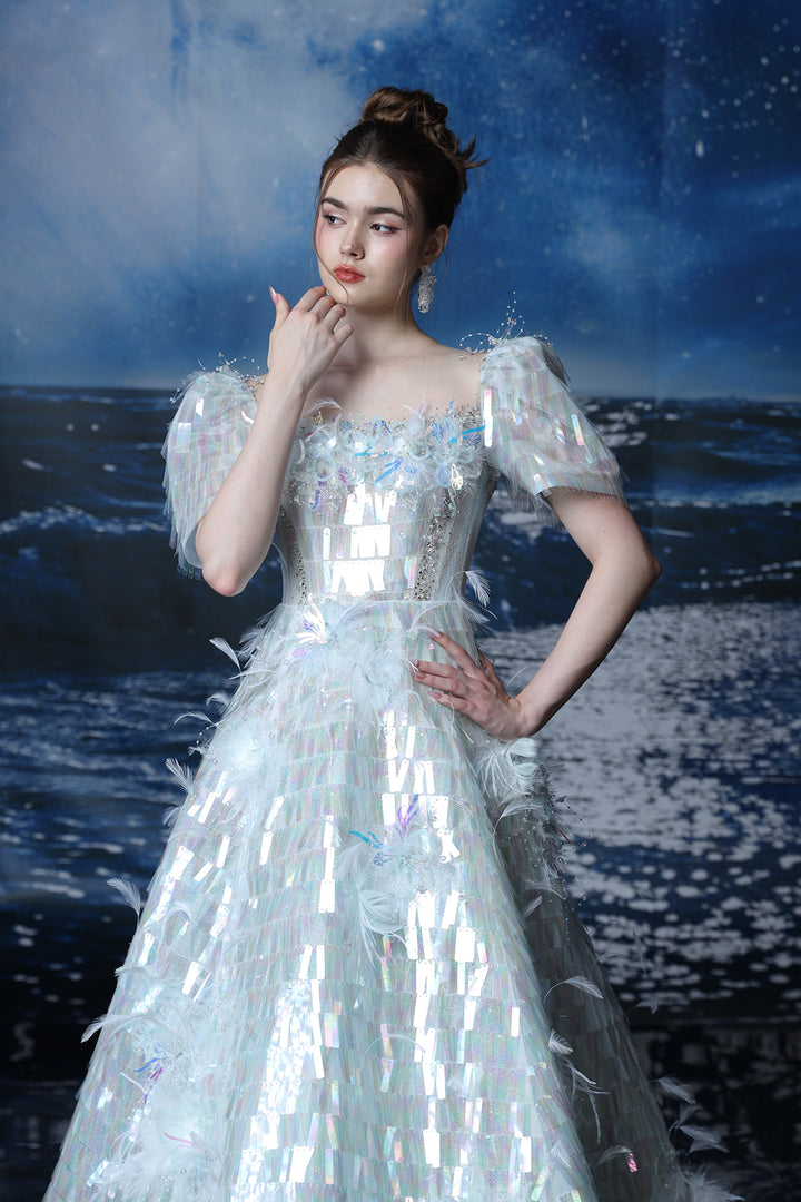 A-Line Corseted Bodice with Irregular Sequins Dress