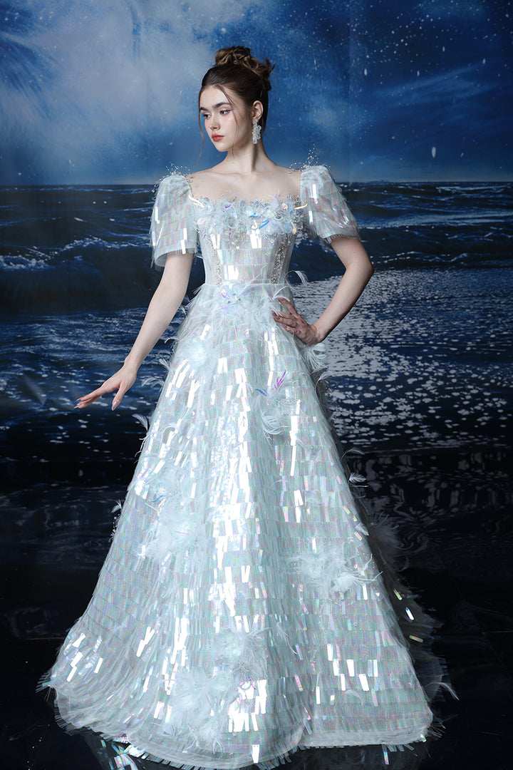 A-Line Corseted Bodice with Irregular Sequins Dress