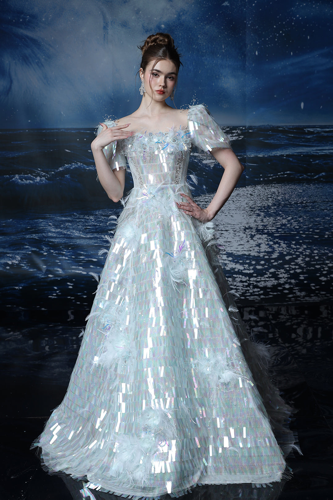 A-Line Corseted Bodice with Irregular Sequins Dress