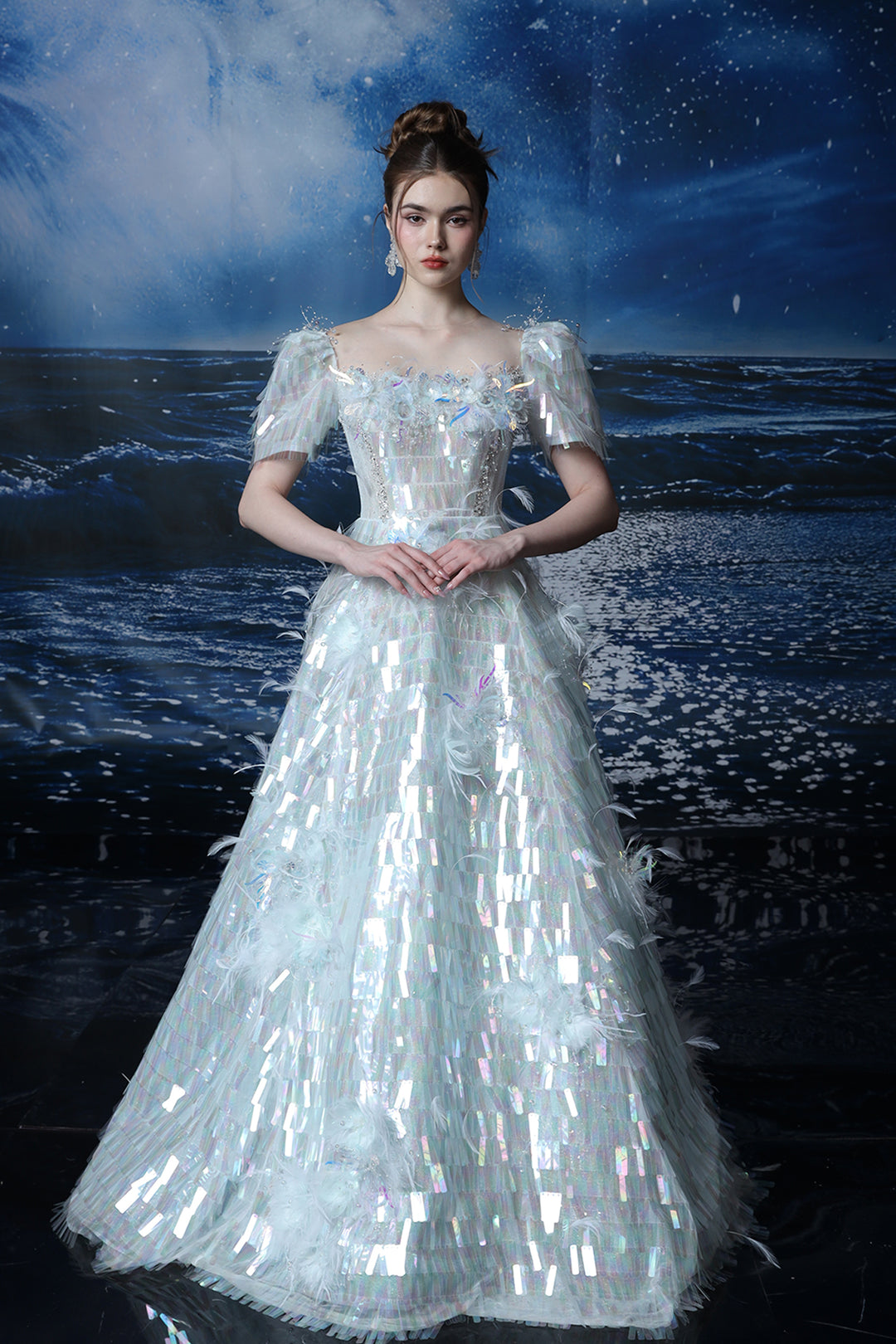 A-Line Corseted Bodice with Irregular Sequins Dress