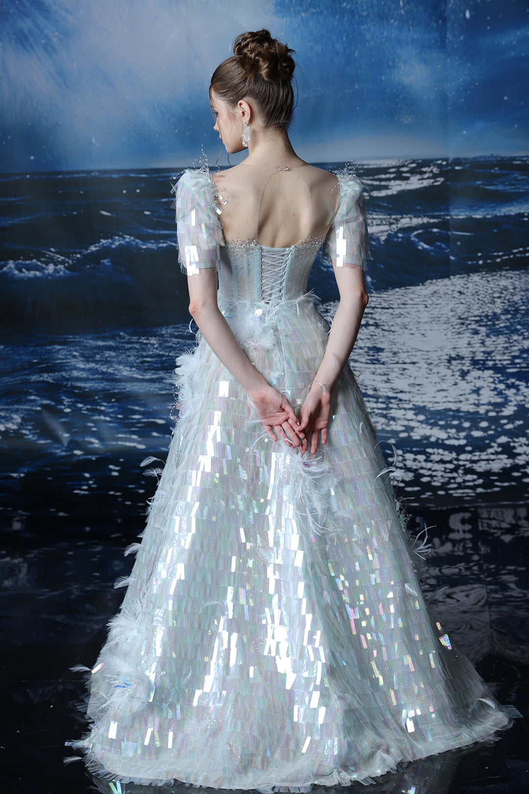 A-Line Corseted Bodice with Irregular Sequins Dress