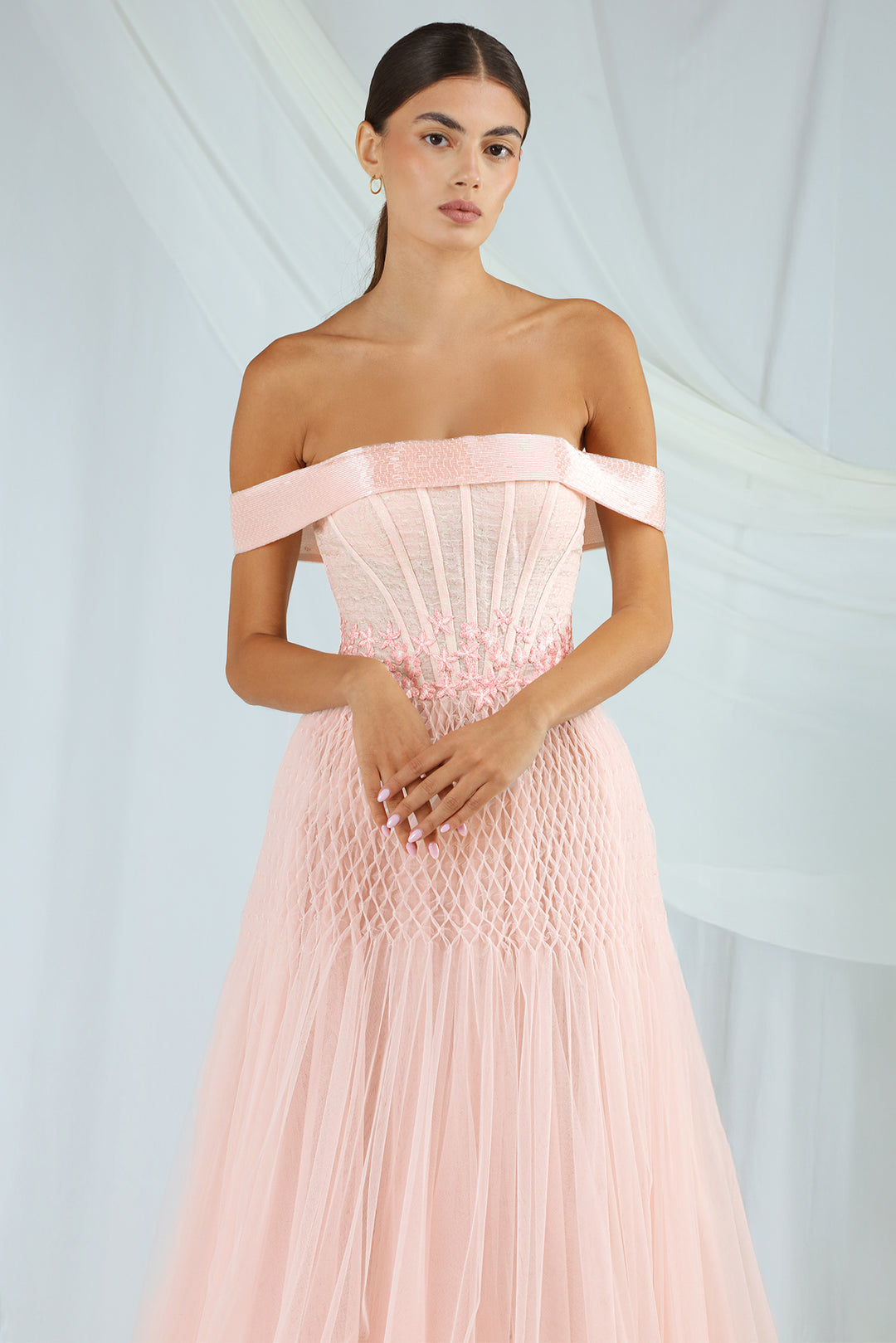 Tulle Dress with Off-The-Shoulder Neckline