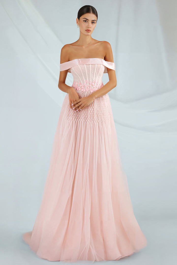 Tulle Dress with Off-The-Shoulder Neckline