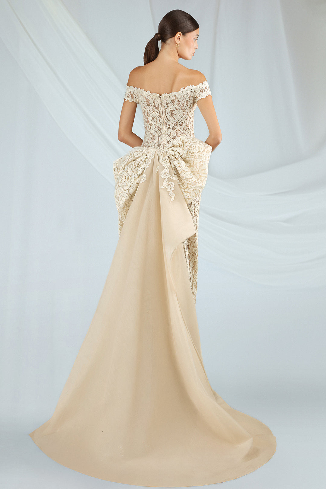 Ivory Off-Shoulder Lace dress with Bow