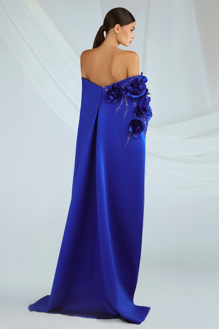 Embroidered Tulle Dress with Cape