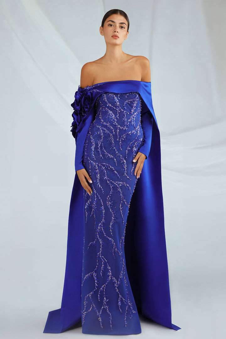 Embroidered Tulle Dress with Cape