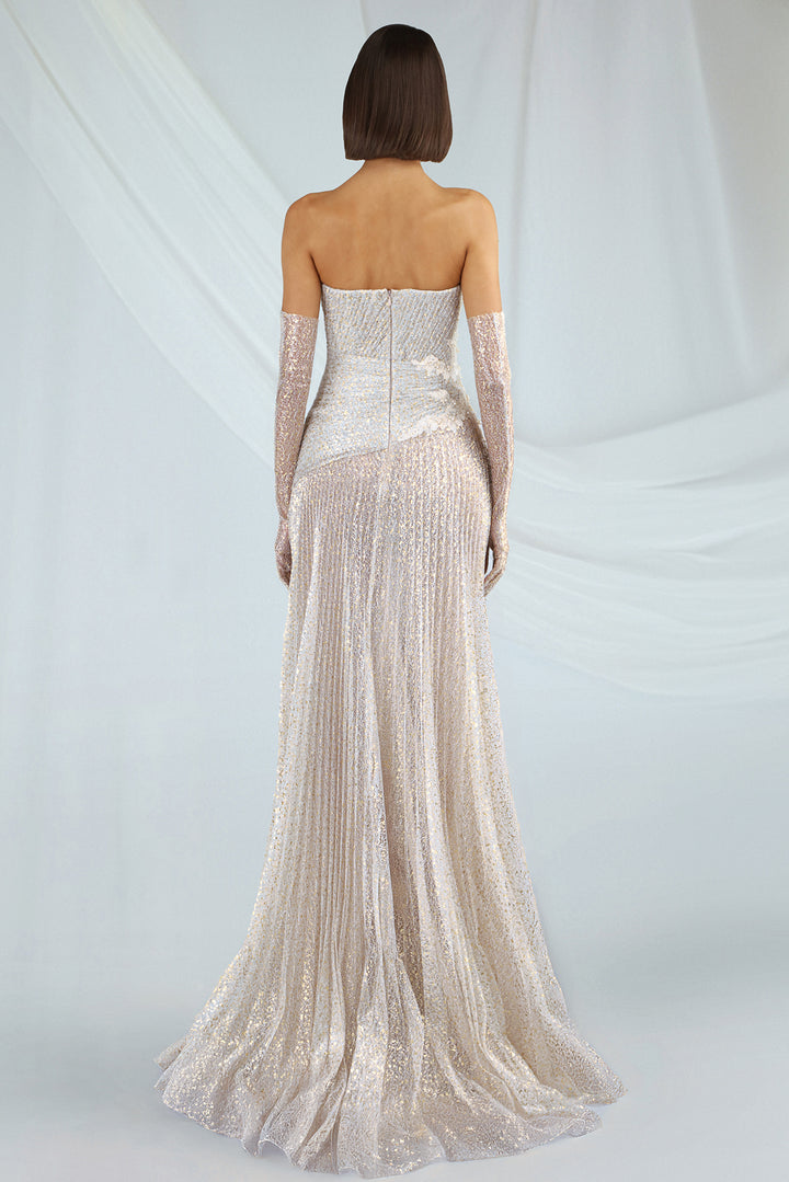 Ivory and Gold Metallic Mesh Dress