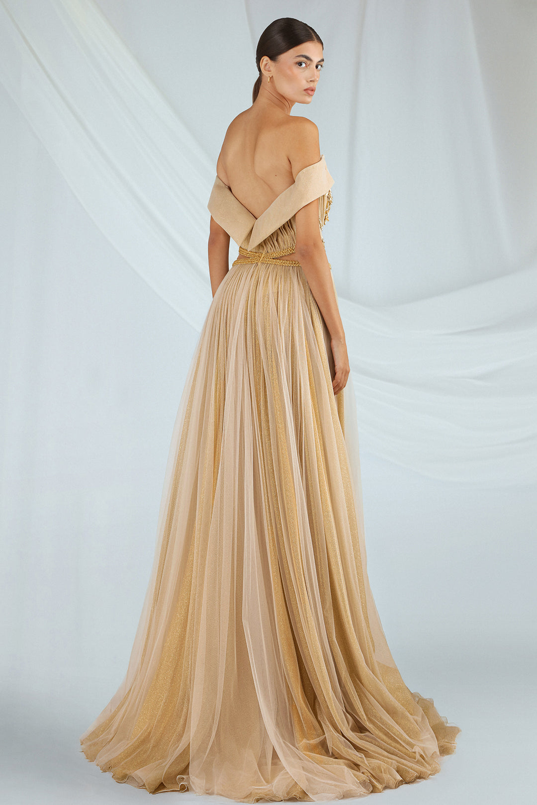 Off-the-Shoulder Dress with Embroidered Bustier Off-the-Shoulder Dress with Embroidered Bustier