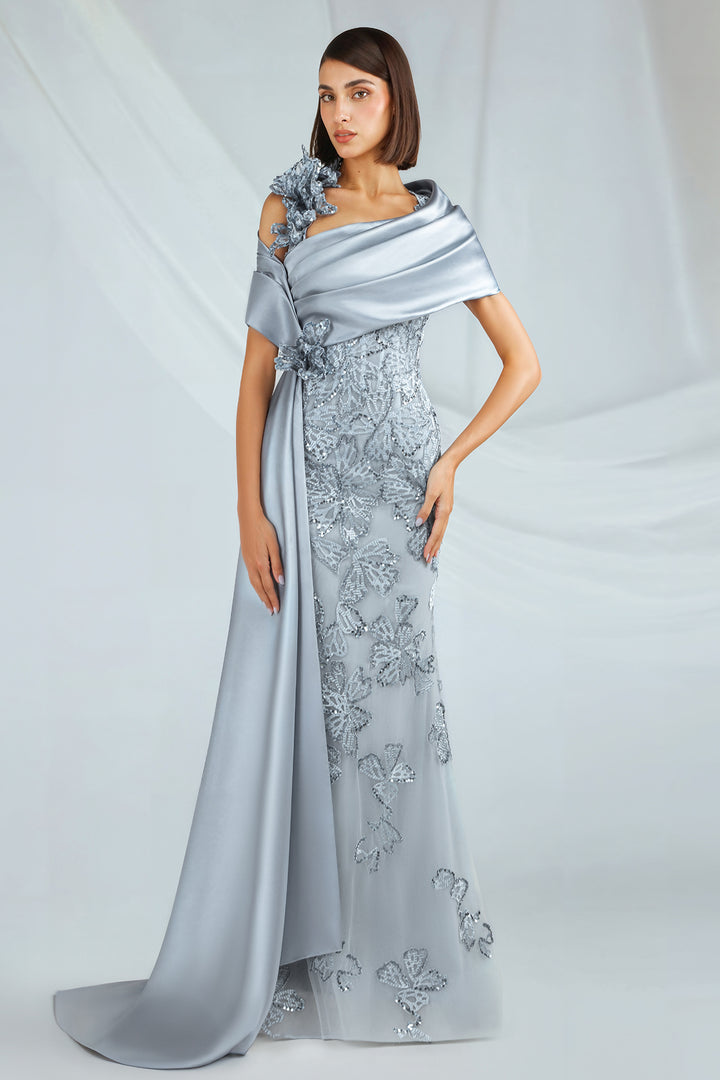 Strapless Embroidered Tulle Dress