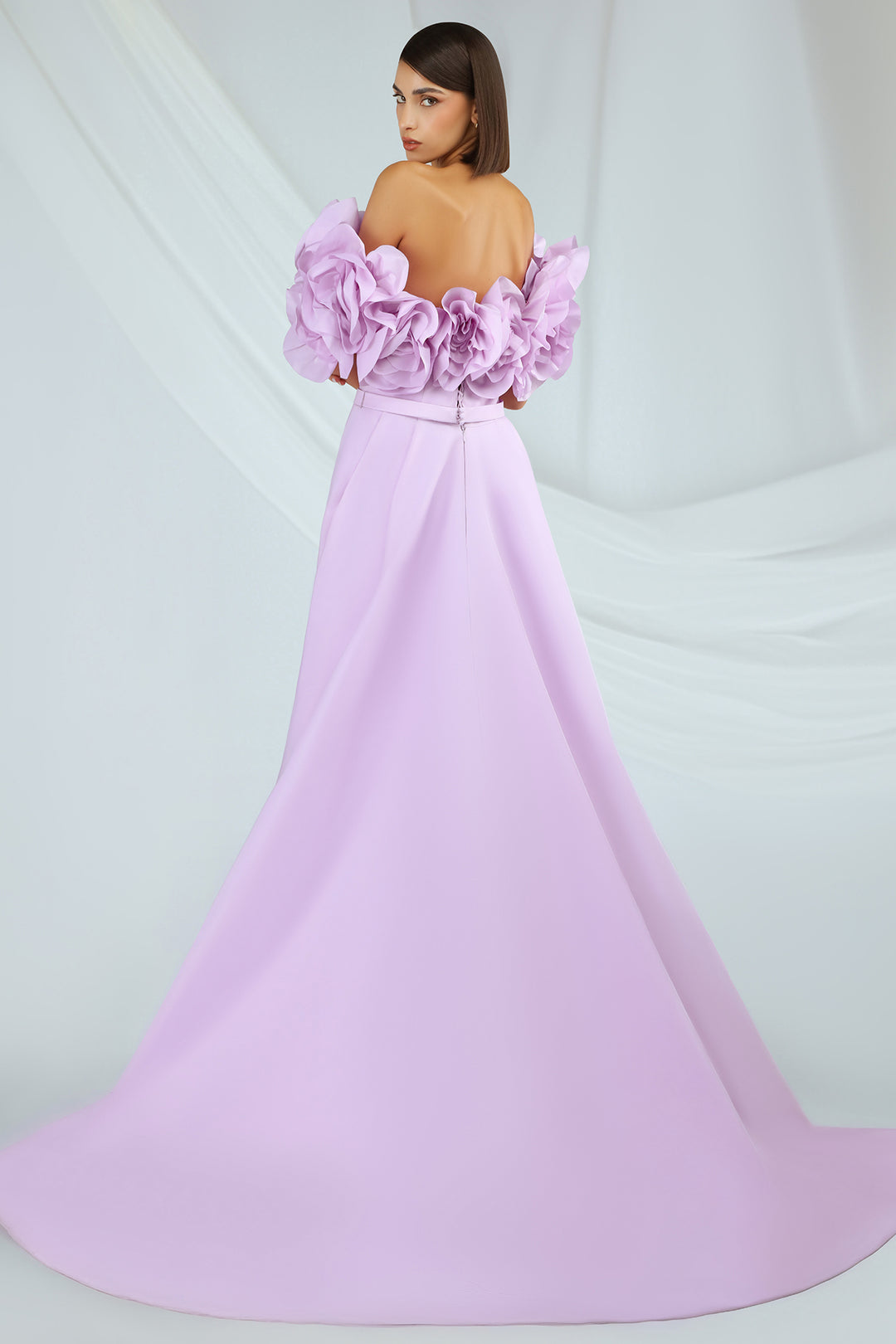 Off-The-Shoulder Taffeta Dress with Ruffles