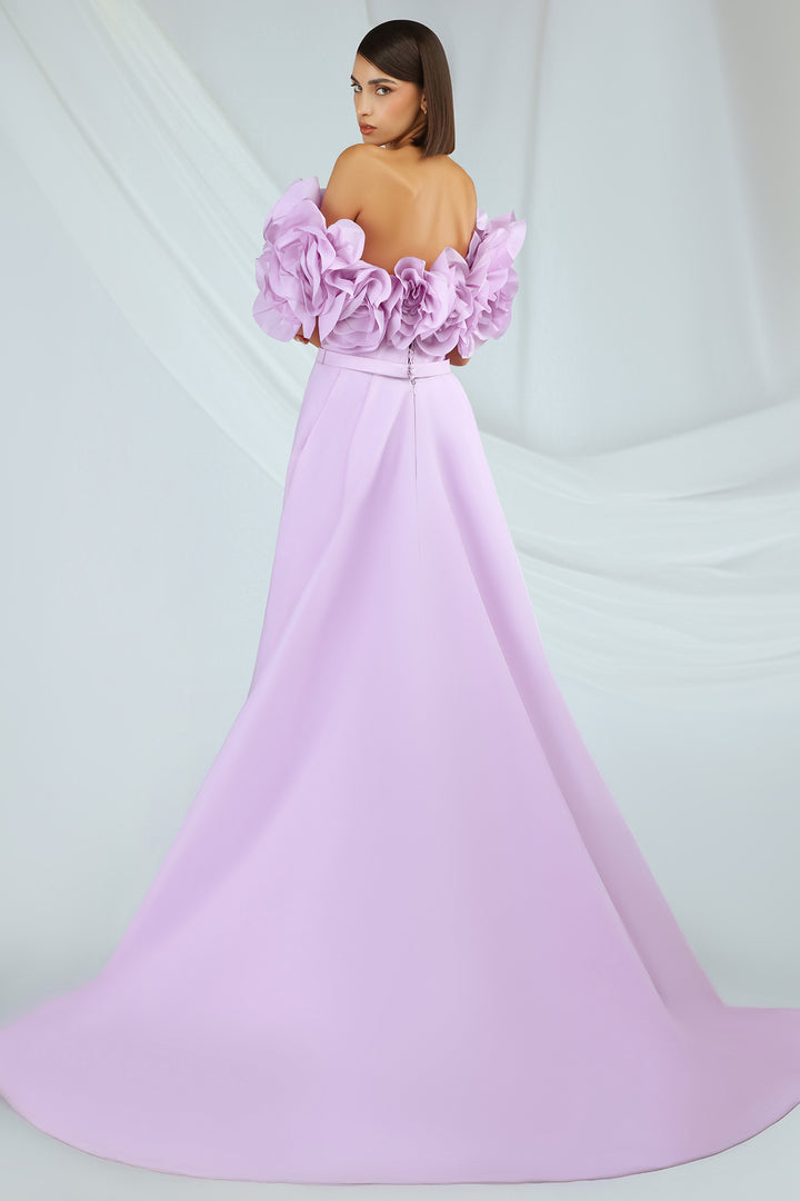 Off-The-Shoulder Taffeta Dress with Ruffles