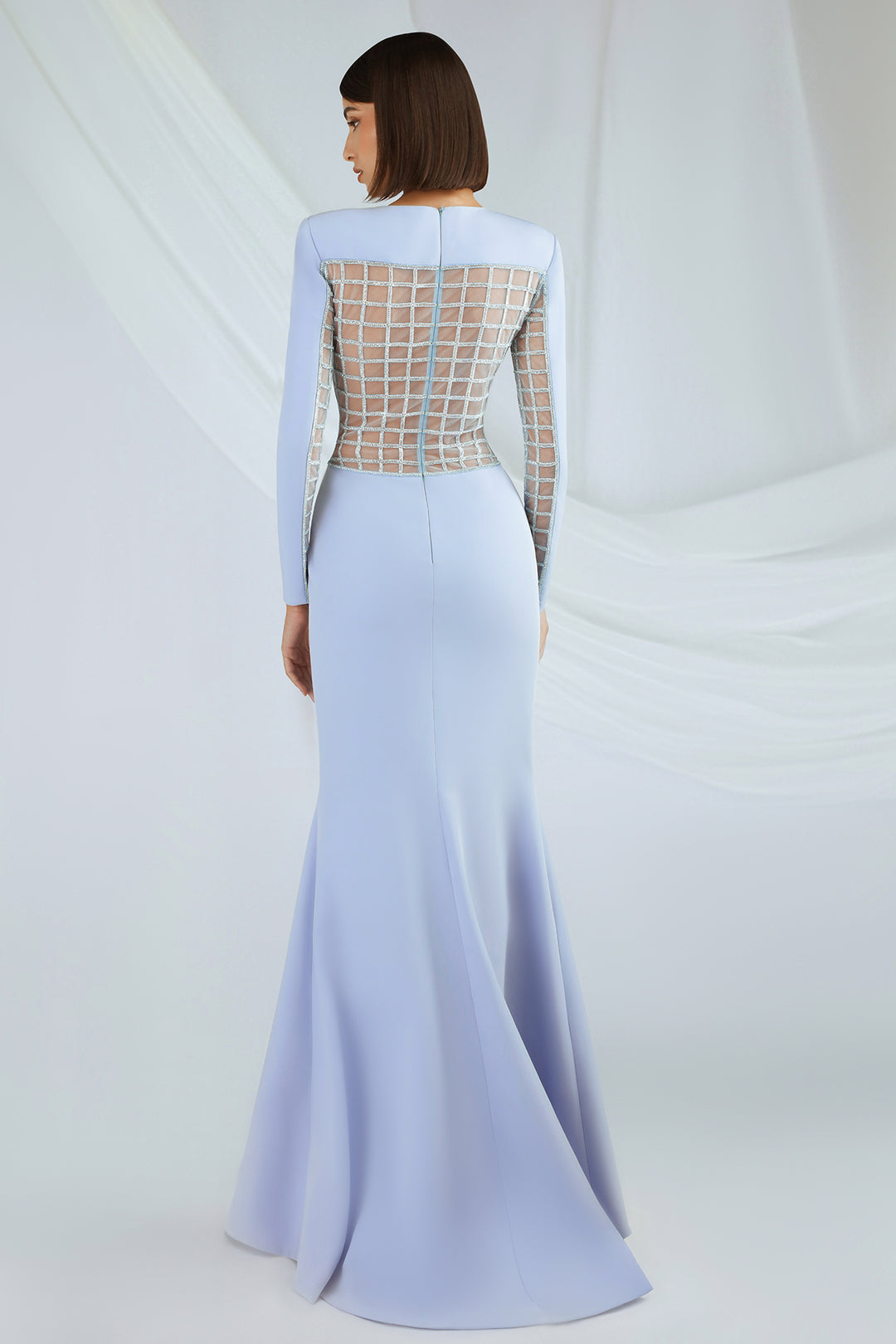 Crepe Dress with Tulle Embroidery