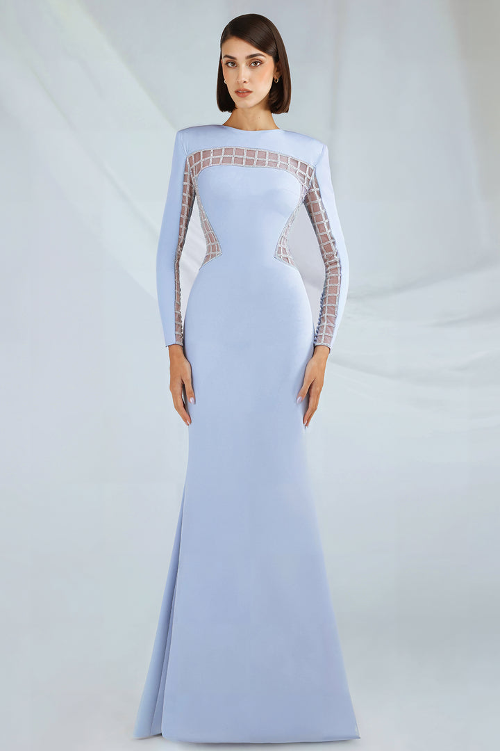 Crepe Dress with Tulle Embroidery