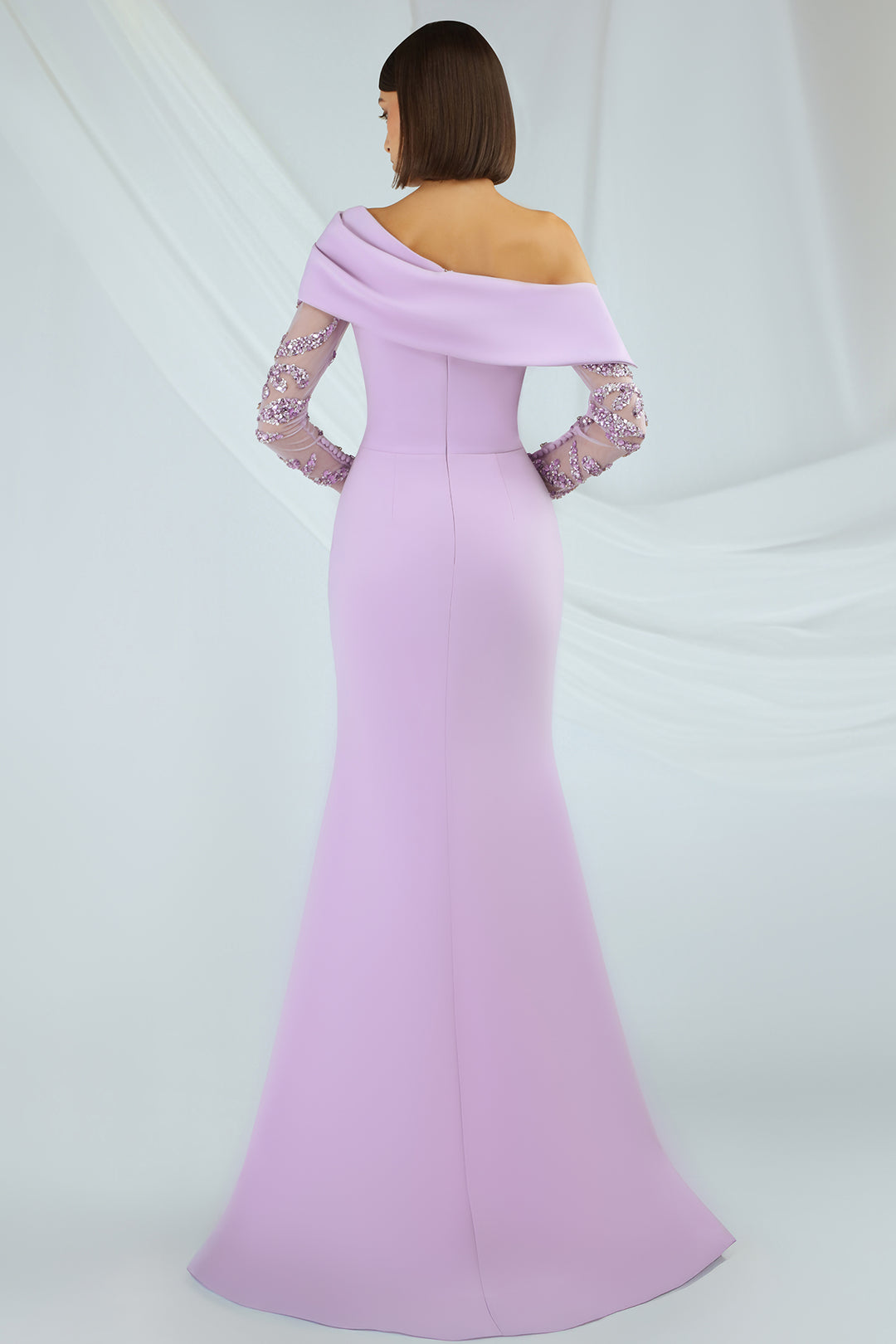 Crepe Dress with Embroidered Sleeves