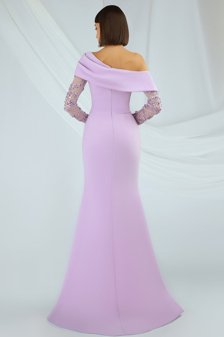 Crepe Dress with Embroidered Sleeves