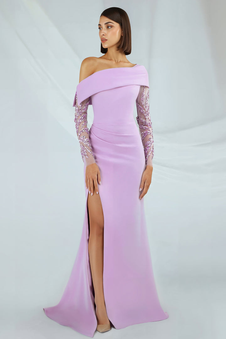 Crepe Dress with Embroidered Sleeves