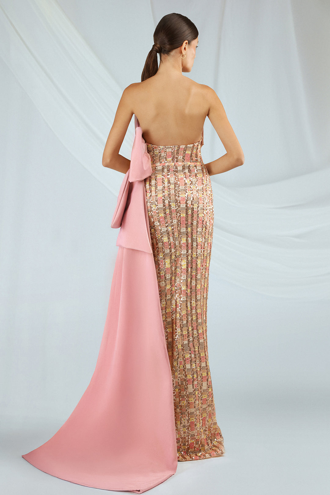Strapless Dress with Embroidered Skirt and Draped Bodice