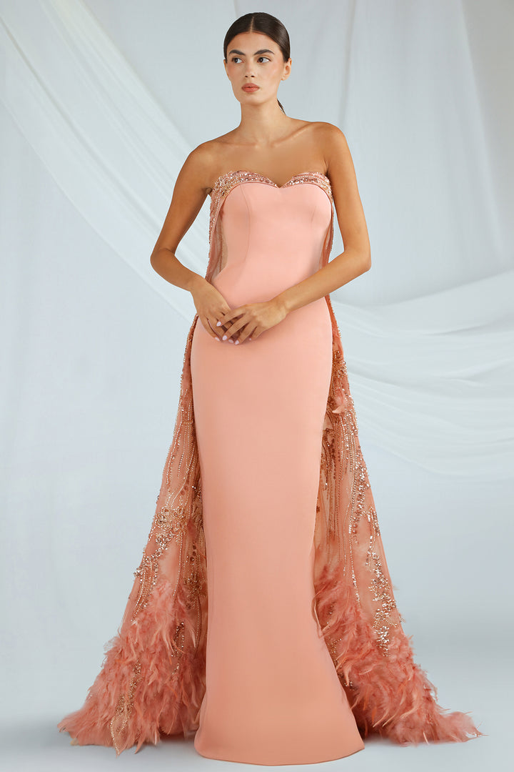 Crepe Dress with Tulle Cape