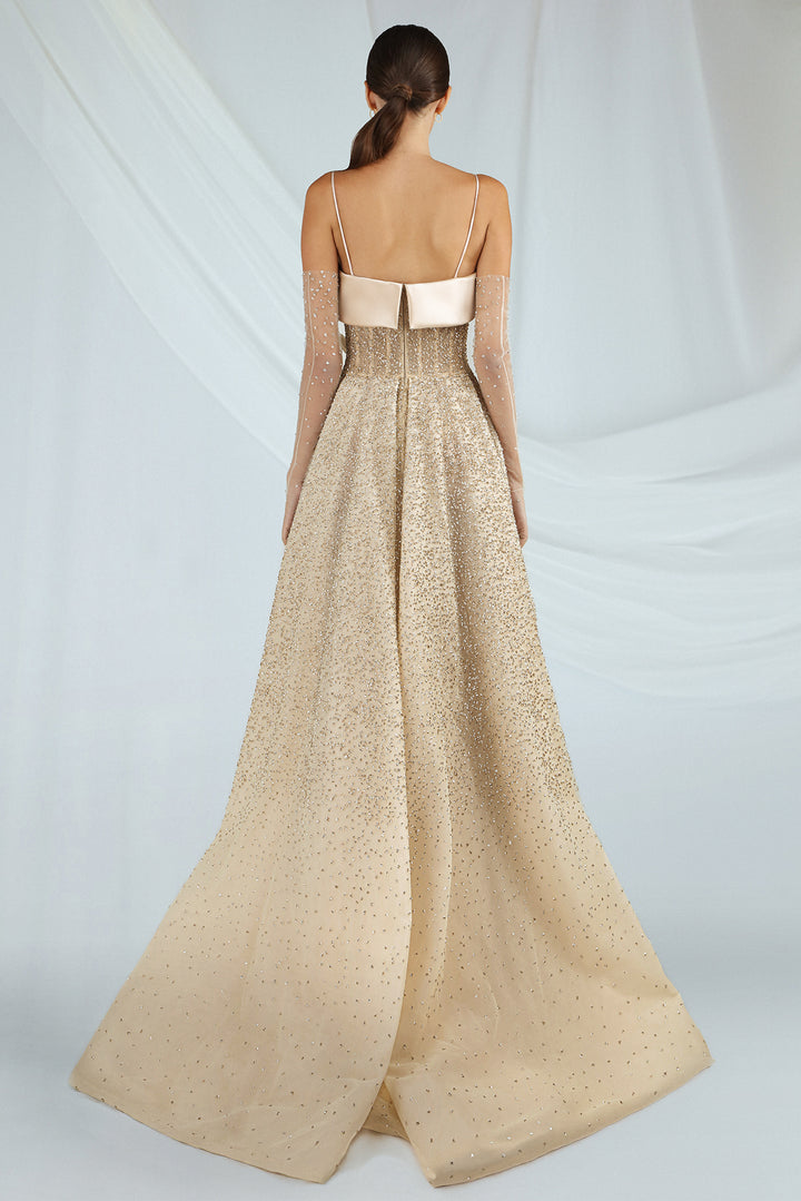 A-Line Dress with Sequins and Sheer Sleeves