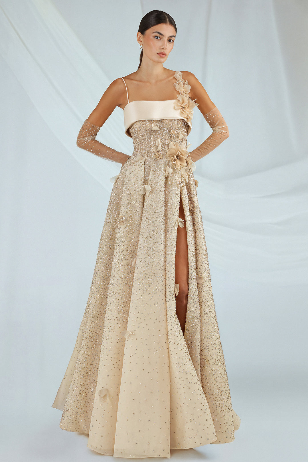 A-Line Dress with Sequins and Sheer Sleeves M.R DESIGN A-Line Dress with Sequins and Sheer Sleeves M.R DESIGN