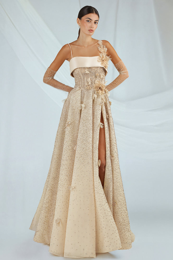 A-Line Dress with Sequins and Sheer Sleeves