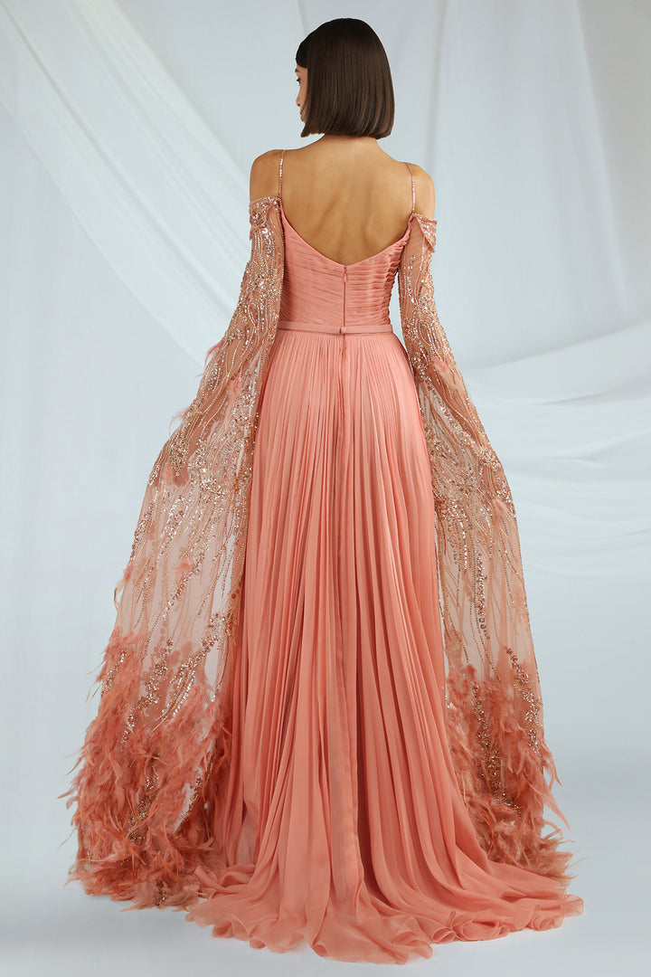 Tulle Dress with Embroidery and Feather