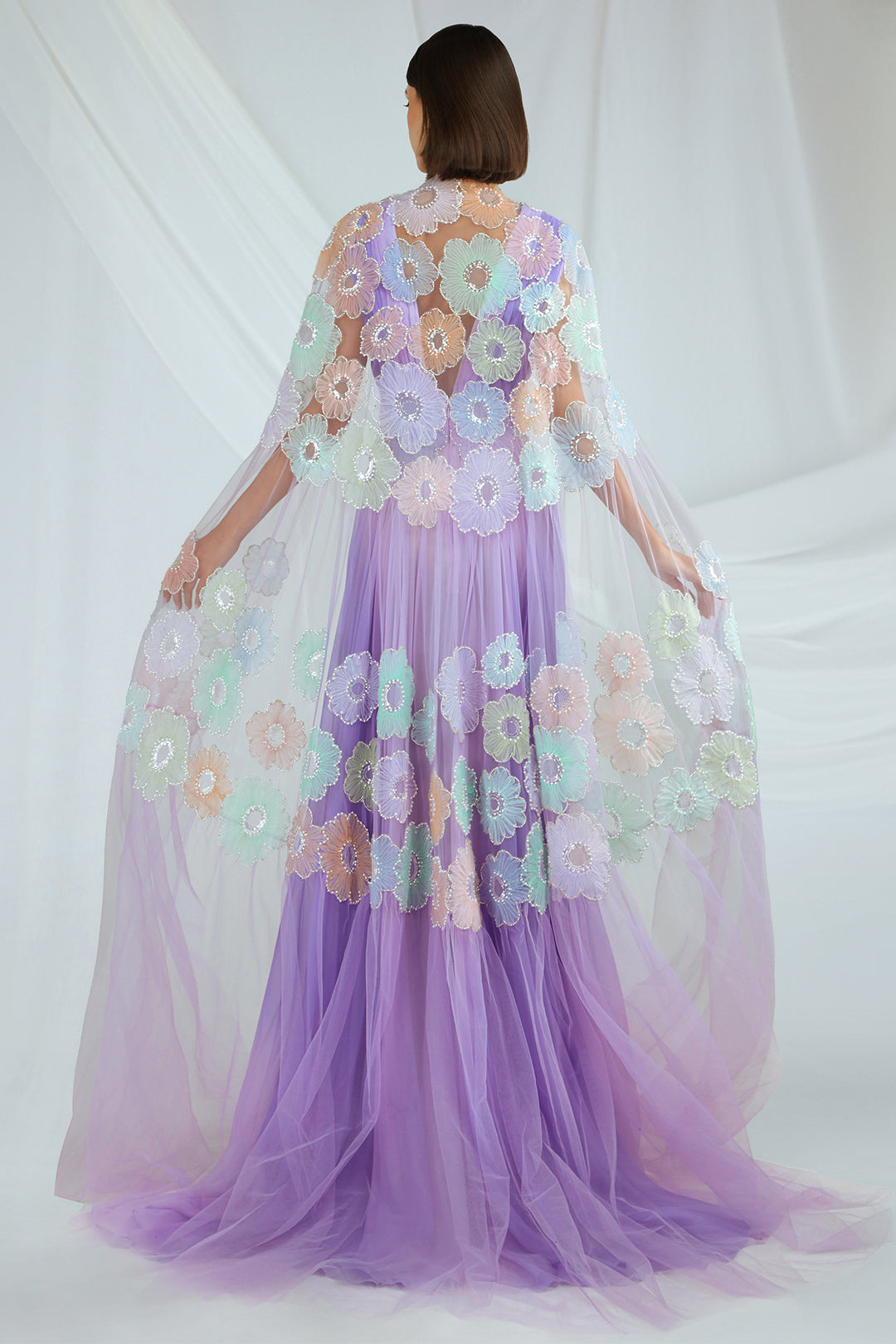 Floral Chiffon Dress with Cape