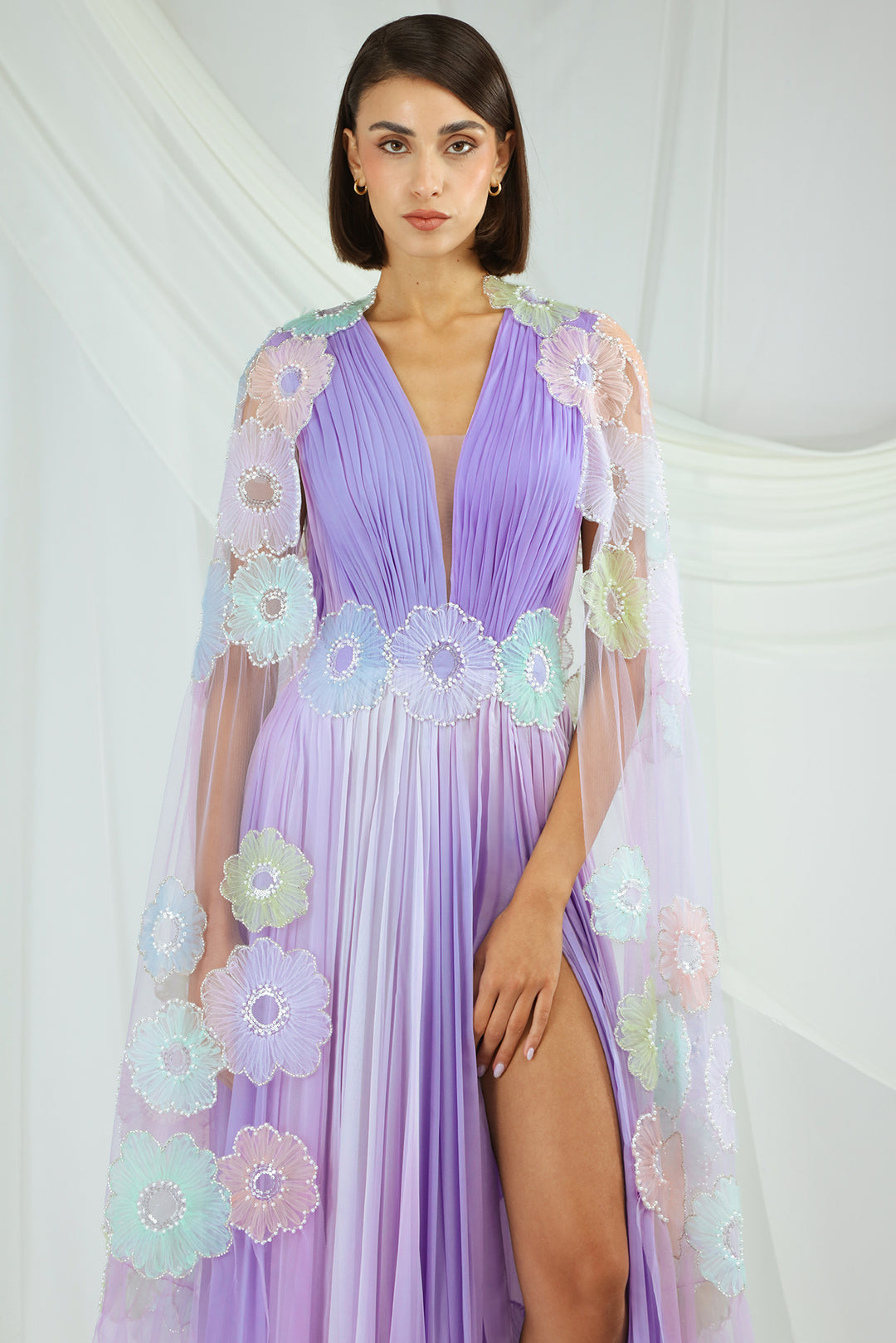 Floral Chiffon Dress with Cape