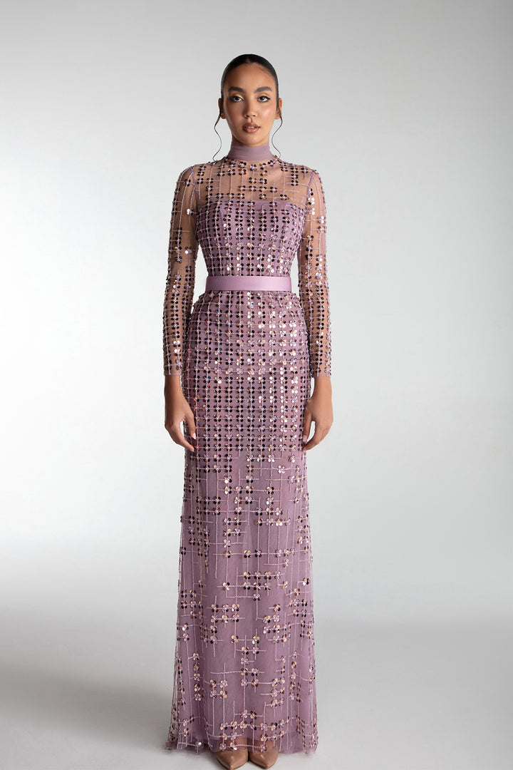 Tulle Gown With Geometric Embroidery