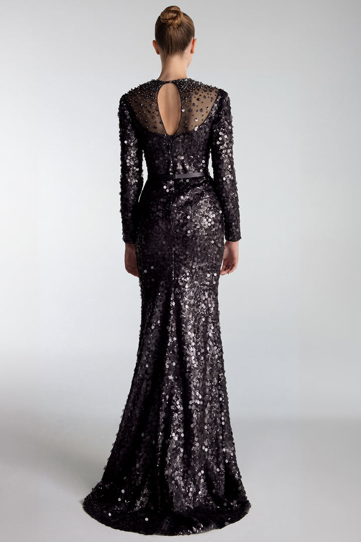 Embroidered Sequins Column Gown