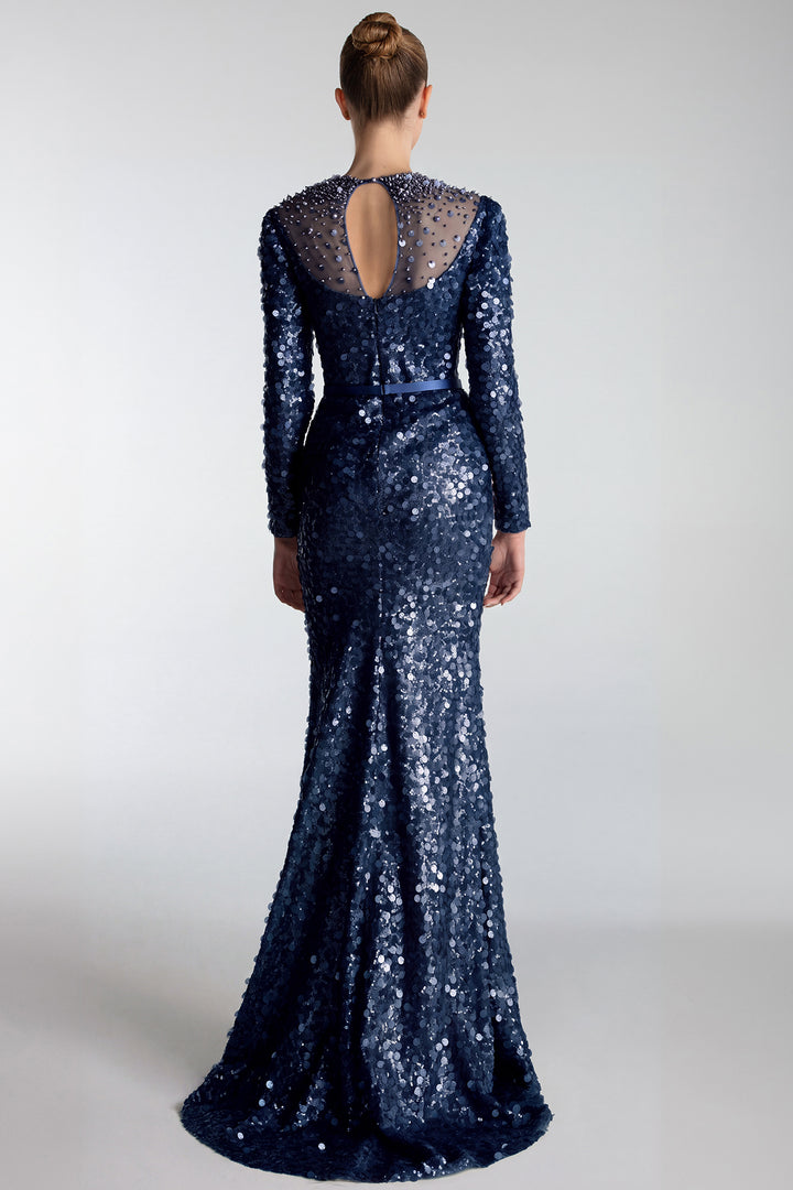 Embroidered Sequins Column Gown