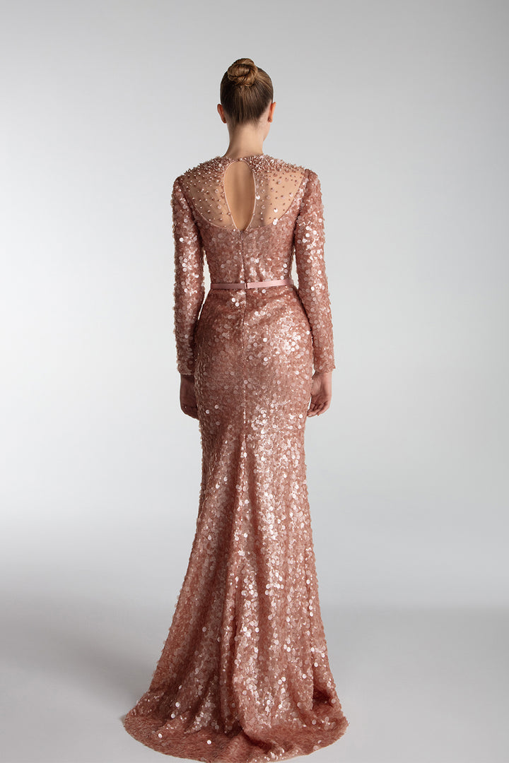 Embroidered Sequins Column Gown