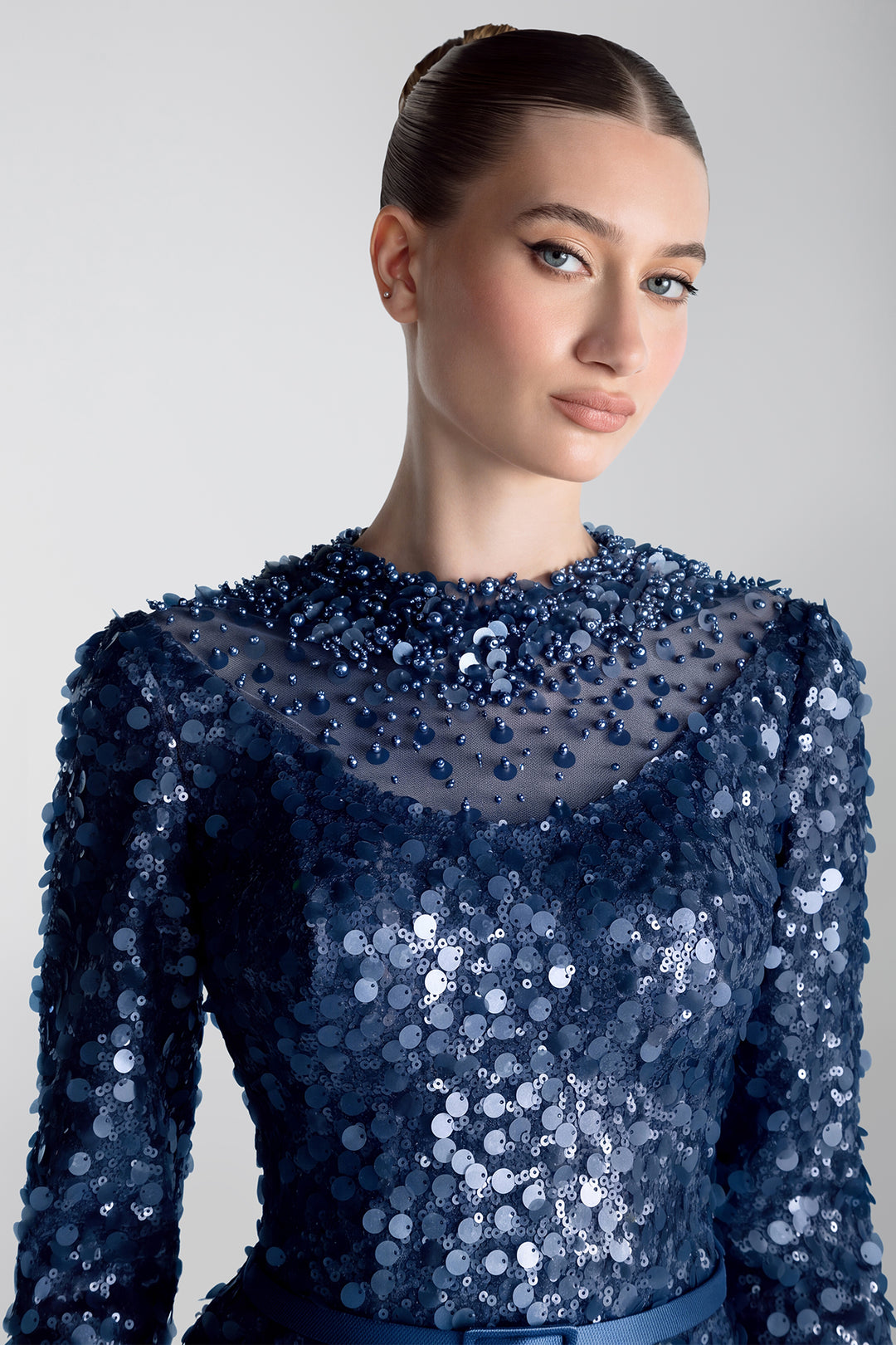 Embroidered Sequins Column Gown