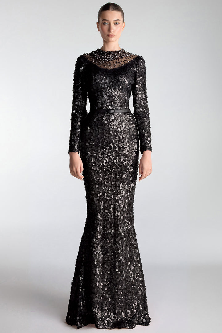 Embroidered Sequins Column Gown