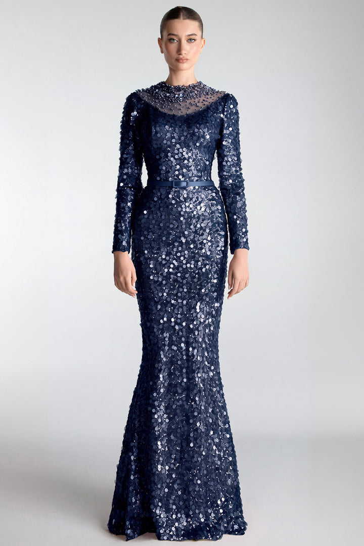 Embroidered Sequins Column Gown