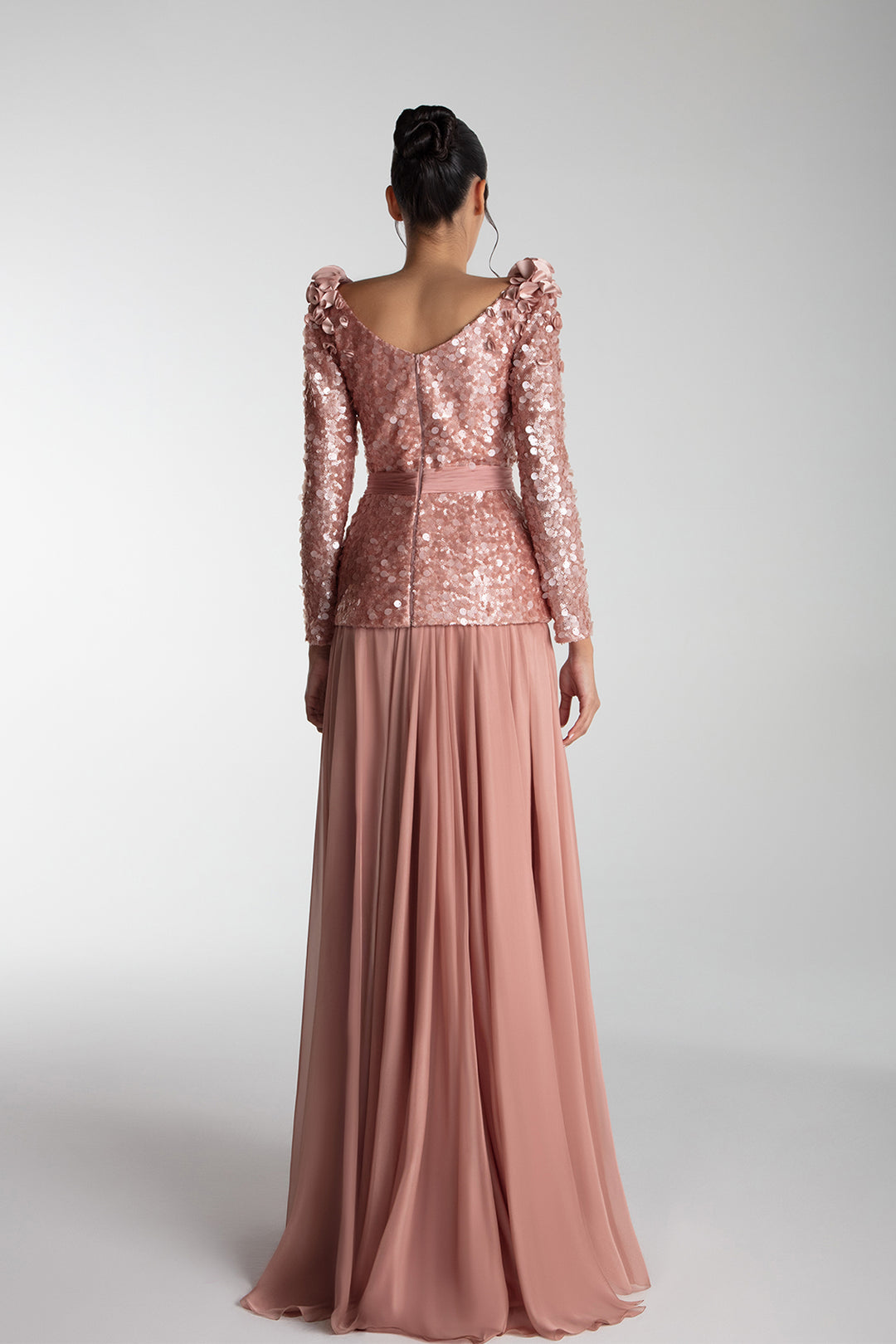 Fitted Sequin Top With Chiffon Skirt