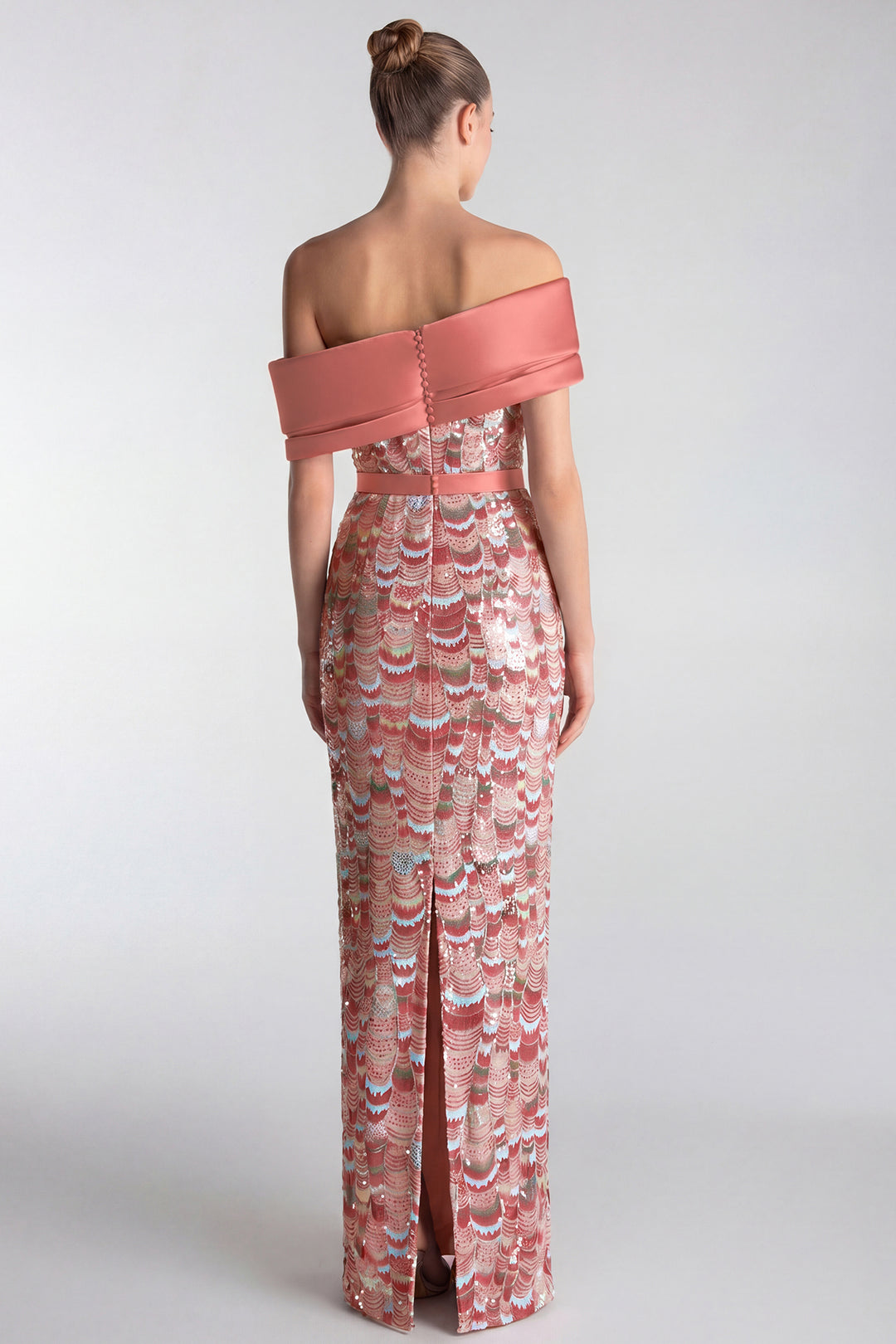 Off-Shoulder Embroidered Column Gown