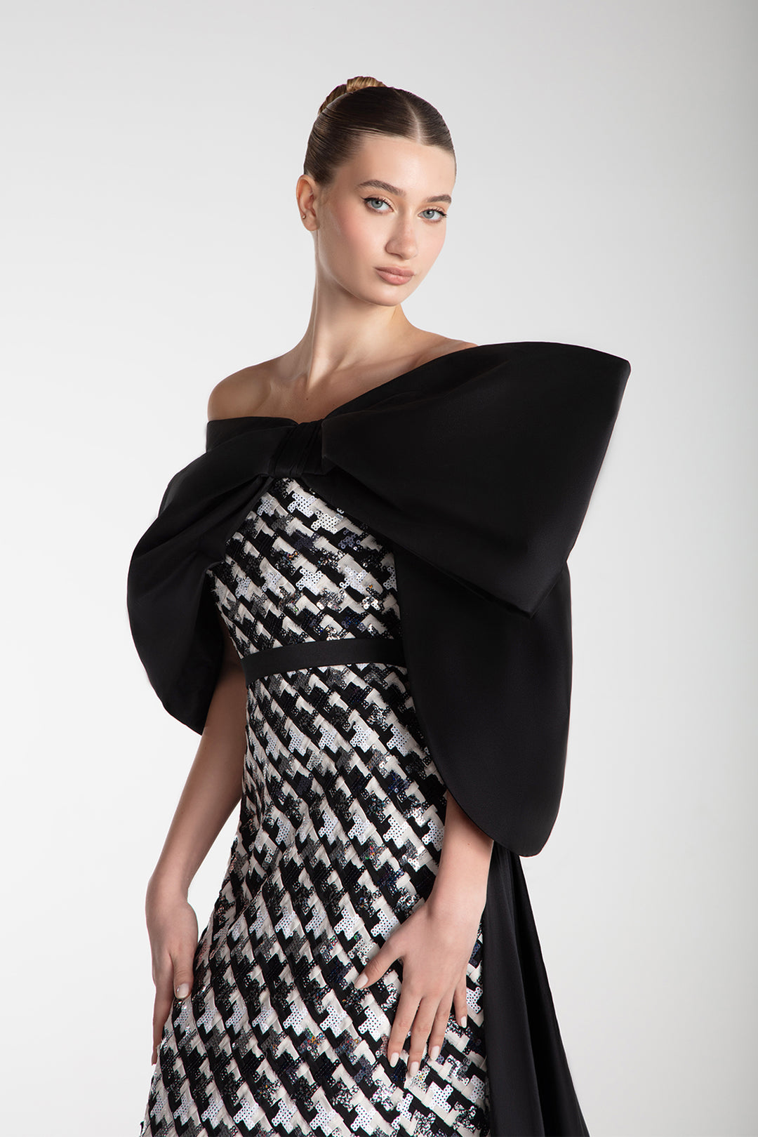 Sequins Column Gown With Oversized Taffeta Bow