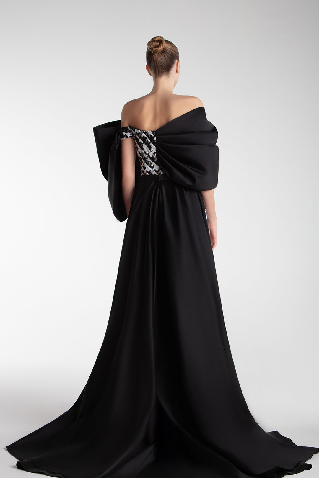 Sequins Column Gown With Oversized Taffeta Bow