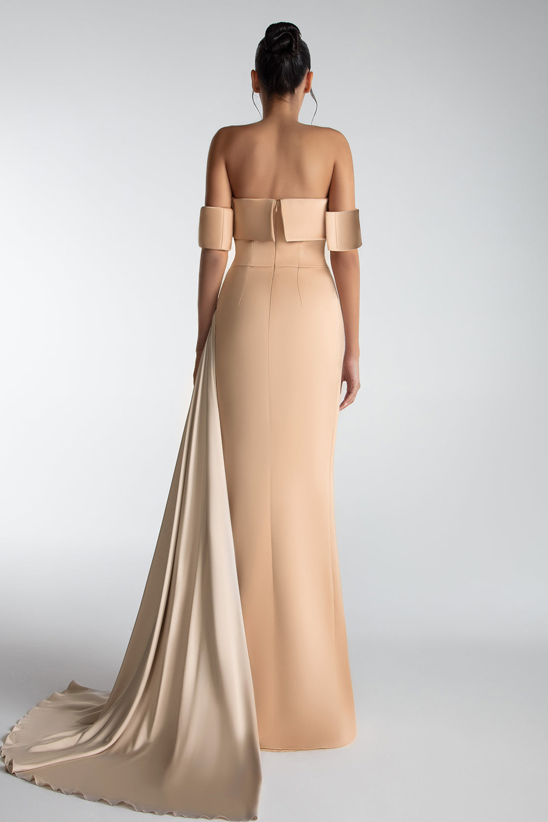Two-Tone Draped Satin Gown With Embroidered Neckline