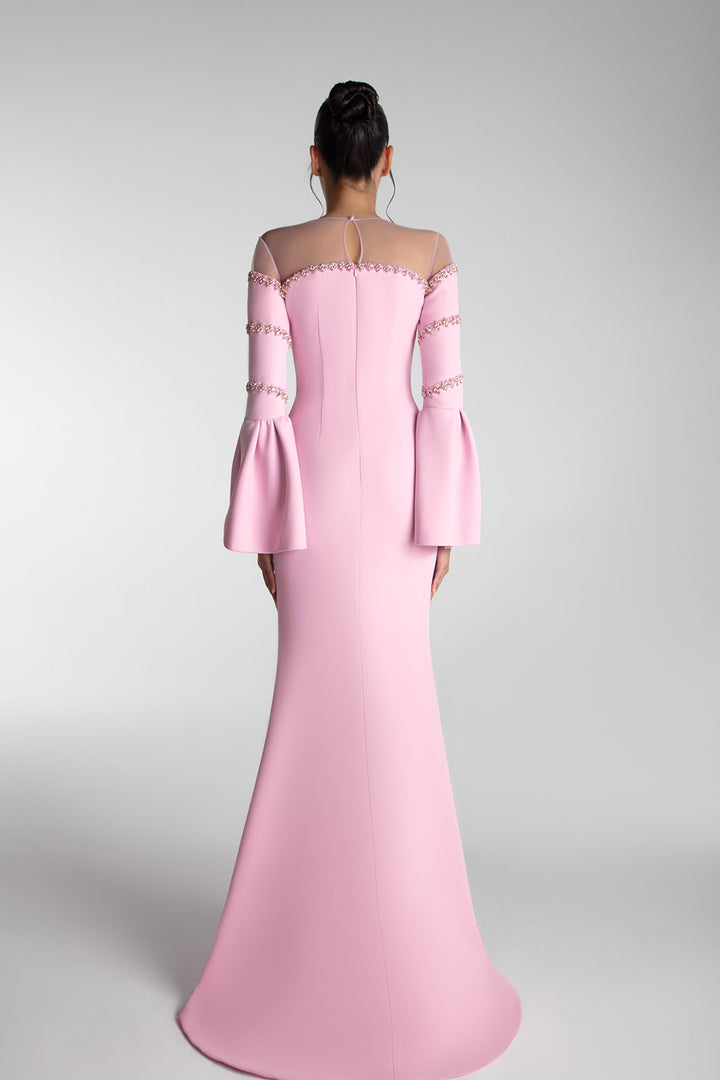 Off-Shoulder Sheer-Panel Gown