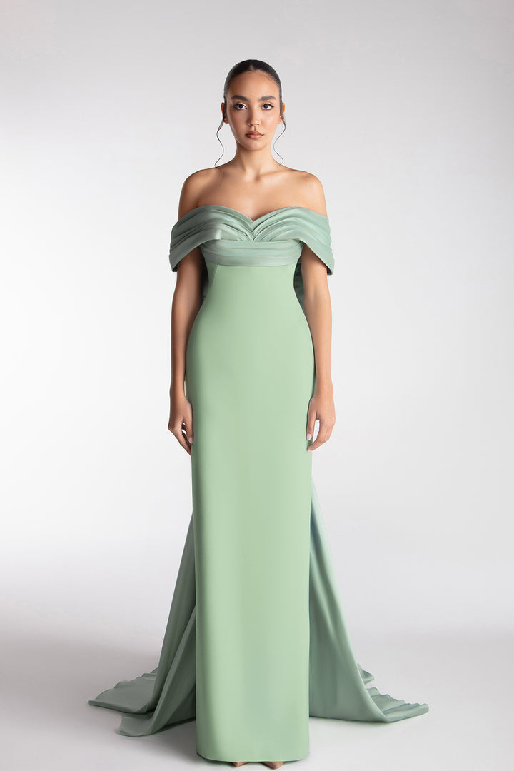 Off-Shoulder Draped Bow Dress