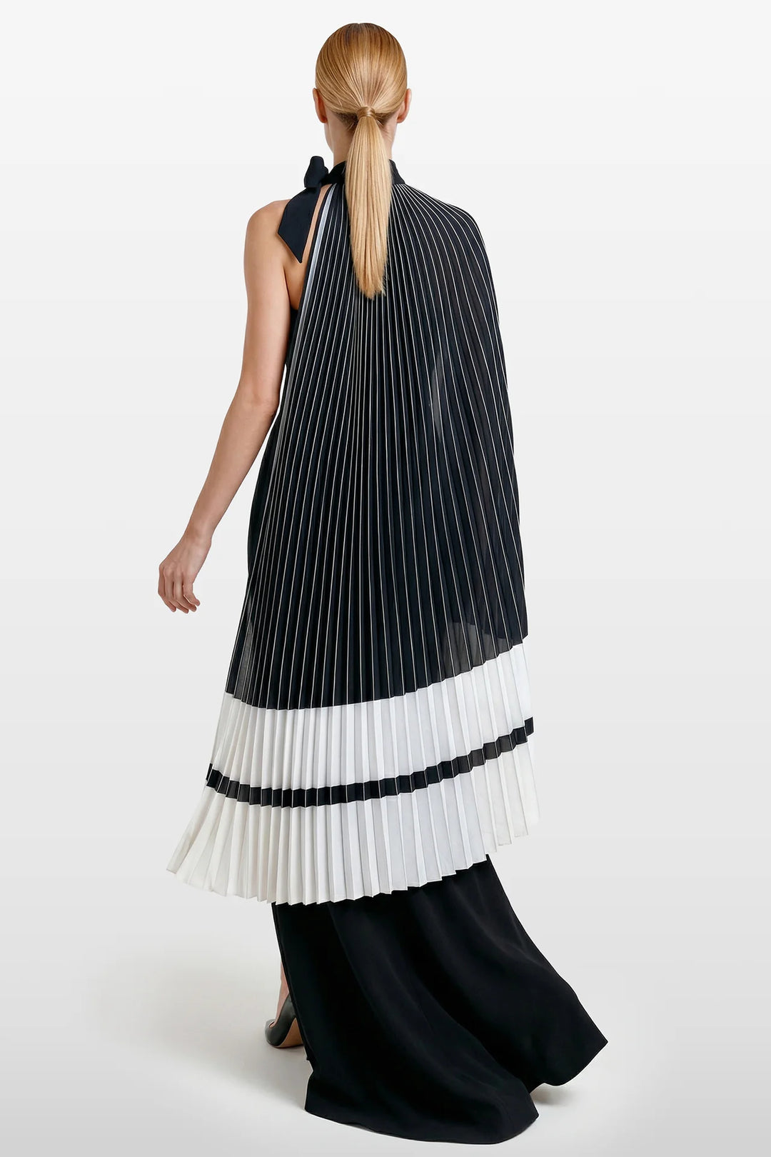 Strapless Gown with Pleated Metallic Cape